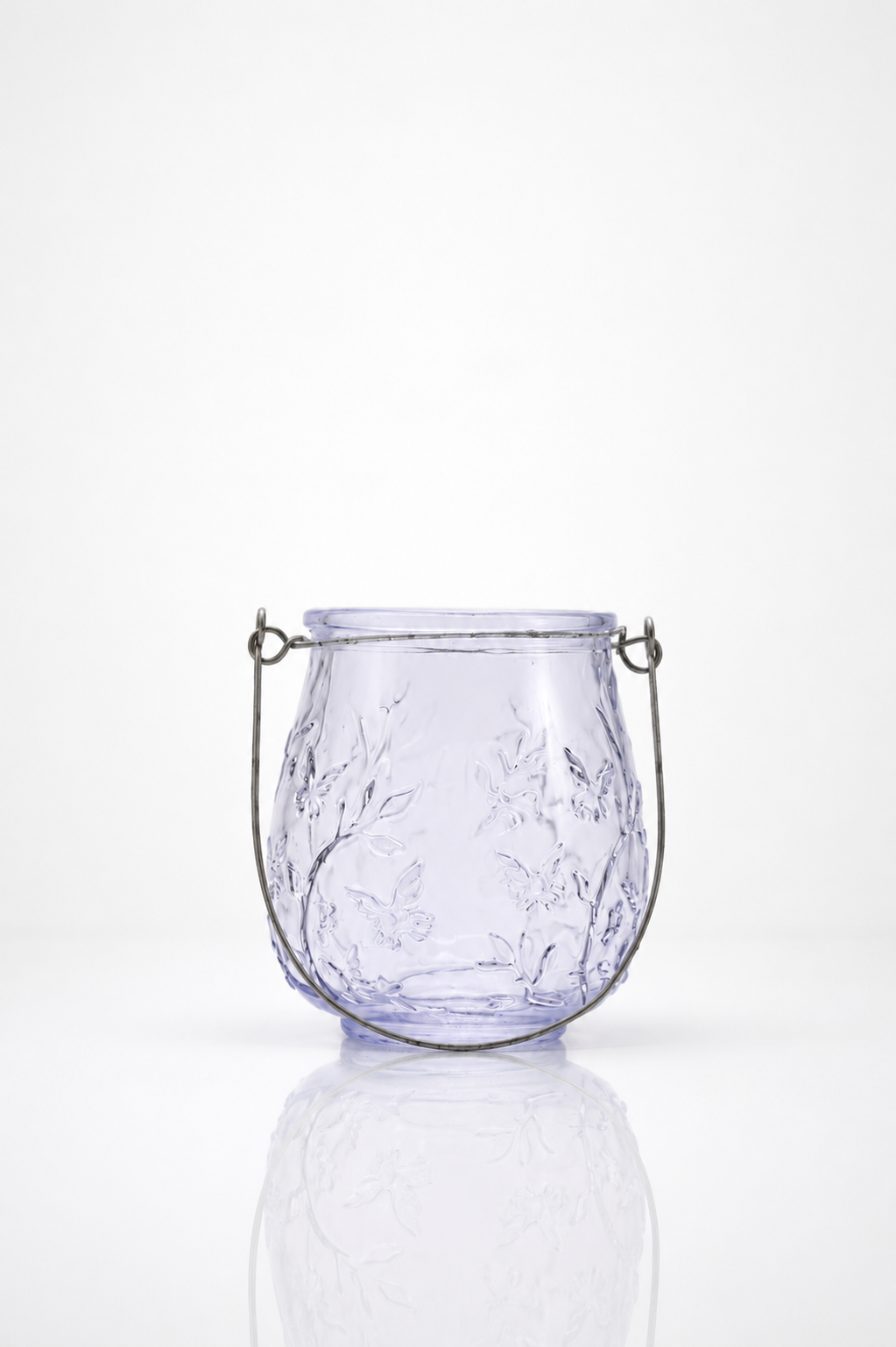 Butterfly Glass Tealight Lantern with Wire Handle